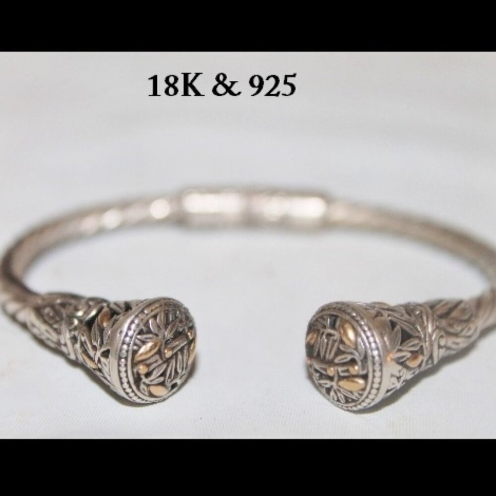 $695 Designer 18k Yellow Gold 925 Sterling Silver Hinged Cuff Bracelet 19 Grams!